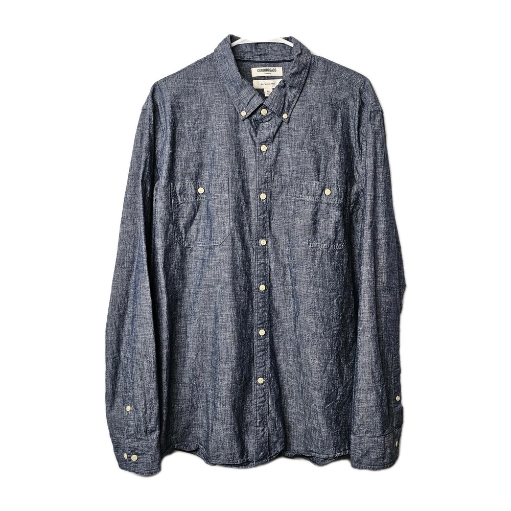 Goodthreads Men's XXL 2X Slim Fit Chambray Button Down Shirt Blue Long Sleeve